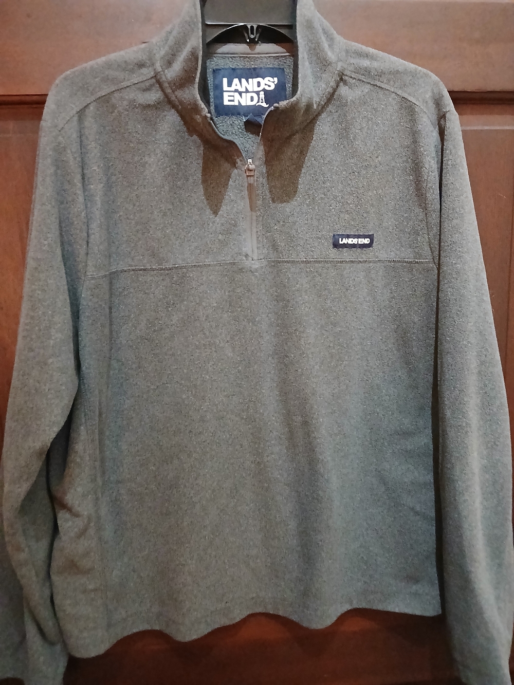 Lands' End Men's Fleece Gray Quarter-Zip Jacket Size L